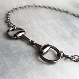 Snaffle Bit Necklace, chunky gunmetal chain, silver black necklace, horse necklace, D ring, thick chain, black snaffle, equestrian necklace - Constant Baubling