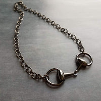 Snaffle Bit Necklace, chunky gunmetal chain, silver black necklace, horse necklace, D ring, thick chain, black snaffle, equestrian necklace - Constant Baubling