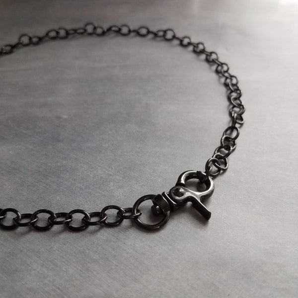 Black Large Clasp Necklace, large black necklace, chunky black chain, black front clasp, black lobster clasp, shiny black necklace, polished - Constant Baubling