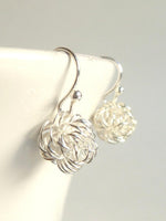 Knot Earrings - 925 sterling silver wire small simple tie tangle ball - wedding engagement bride bridal party bridesmaid jewelry upscale - Constant Baubling