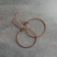 Antique Copper Circle Earrings, copper hoop earring, oxidized copper earring, thin copper ring, delicate copper earring, large lightweight - Constant Baubling