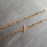 Tiny Gold Oval Link Chain, front toggle clasp, front clasp, small paperclip chain, tiny toggle clasp, little oval chain front clasp necklace - Constant Baubling