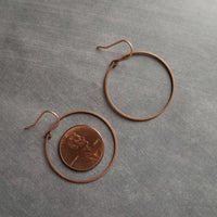 Copper Hoop Earrings, antique copper circle earring, oxidized copper earring, thin copper ring, delicate copper earring, large lightweight - Constant Baubling