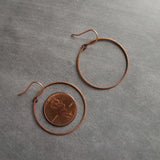 Copper Hoop Earrings, antique copper circle earring, oxidized copper earring, thin copper ring, delicate copper earring, large lightweight - Constant Baubling
