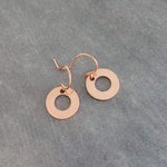 Copper Washer Earrings, donut earring, copper circle earring, small round copper earring, rose gold circle earring simple copper flat copper - Constant Baubling