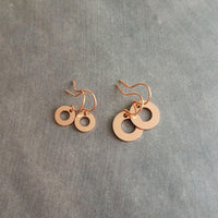 Small Copper Circle Earrings, donut earring, copper washer earring, round copper earring, rose gold circle earring simple copper flat copper - Constant Baubling