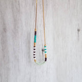 Seed Bead Necklace, color block necklace, beaded chain, thin gold chain, aqua mint purple turquoise, colorful delicate necklace, tiny bead - Constant Baubling