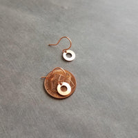 Small Copper Circle Earrings, donut earring, copper washer earring, round copper earring, rose gold circle earring simple copper flat copper - Constant Baubling