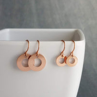 Small Copper Circle Earrings, donut earring, copper washer earring, round copper earring, rose gold circle earring simple copper flat copper - Constant Baubling