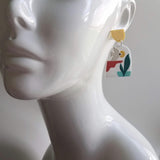 Sunset Earrings, large 80s earring, flying bird earring, tropical earring, scenery earring, chunky acrylic earring, plastic earring, white - Constant Baubling
