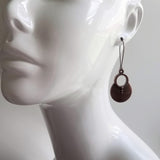 Large Copper Dangle Earrings, oxidized copper earrings, rustic earrings, antique copper earrings, copper boho earring, round, kidney hook - Constant Baubling
