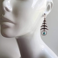Copper Boho Earrings, antique copper earrings, long copper earrings, hammered copper earrings, turquoise stone dangle, aged rust Bohemian - Constant Baubling