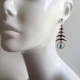 Copper Boho Earrings, antique copper earrings, long copper earrings, hammered copper earrings, turquoise stone dangle, aged rust Bohemian - Constant Baubling
