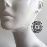 Silver Medallion Earrings, large silver earring, bold silver earrings, Moroccan earrings, filigree cut out, Boho earrings, round statement - Constant Baubling