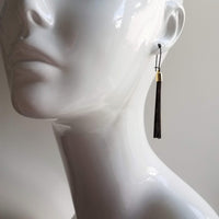 Black Gold Chain Earrings, black tassel earring, herringbone chain earring, chain fringe earring long chain earring long black chain earring - Constant Baubling
