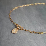 Paperclip Chain Necklace, gold oval link necklace, gold chunky necklace, front clasp necklace, large clasp necklace, oval CZ star pendant - Constant Baubling