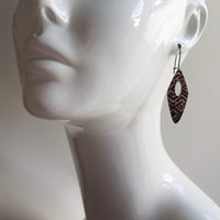 Tribal Earrings, leather earring, genuine leather earring, long leather earring, printed leather earring, black brown leather, geometric - Constant Baubling