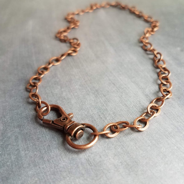 Large Copper Chain Necklace, big clasp necklace, front clasp chain, antique copper necklace, chunky copper chain, lobster clasp, flat O link - Constant Baubling