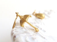 Rainy Day Earrings - little matte gold mismatched fun pair with umbrella and raindrop on simple delicate gold hooks - Constant Baubling