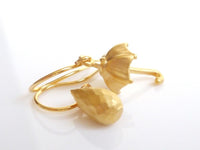 Rainy Day Earrings - little matte gold mismatched fun pair with umbrella and raindrop on simple delicate gold hooks - Constant Baubling