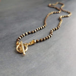 Gold Ball Chain, tiny toggle clasp, front clasp necklace, bronze ball chain, facet cut ball chain, small toggle necklace, large ball, brown - Constant Baubling