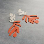 Burnt Orange Earrings, matte orange leaf earring, tropical leaf earring, monstera leaf, tropical earring, beach earring, large lightweight - Constant Baubling