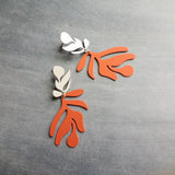 Burnt Orange Earrings, matte orange leaf earring, tropical leaf earring, monstera leaf, tropical earring, beach earring, large lightweight - Constant Baubling