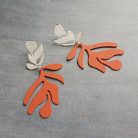 Burnt Orange Earrings, matte orange leaf earring, tropical leaf earring, monstera leaf, tropical earring, beach earring, large lightweight - Constant Baubling