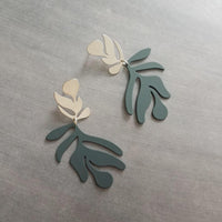 Dark Teal Earrings, monstera leaf earring, stormy grey earring, blue gray earring, large dangle earring rubber earring tropical leaf earring - Constant Baubling