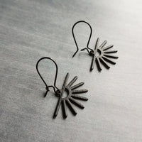 Sun Earrings, black sun earring, sunset earring, sunrise earring, matte black earring, sunburst earring, small black earring, latching hook - Constant Baubling