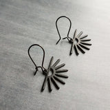 Sun Earrings, black sun earring, sunset earring, sunrise earring, matte black earring, sunburst earring, small black earring, latching hook - Constant Baubling