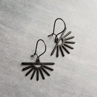 Sun Earrings, black sun earring, sunset earring, sunrise earring, matte black earring, sunburst earring, small black earring, latching hook - Constant Baubling