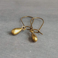 Bronze Drop Earrings, small drop earring, brass teardrop earring, simple teardrop earring, little brass drop earring, latching kidney hook - Constant Baubling