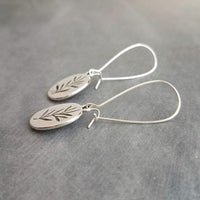 Silver Branch Earrings, silver oval earring, locking earring, latching earring, silver kidney wire, tree earring, plant earring, long earing - Constant Baubling
