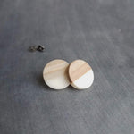 Chunky Stud Earring, wood earring, white resin earring, acetate earring, wood grain earring, 1/2 inch round beige wood stud thick white wood - Constant Baubling