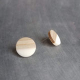 Chunky Stud Earring, wood earring, white resin earring, acetate earring, wood grain earring, 1/2 inch round beige wood stud thick white wood - Constant Baubling