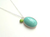 Aqua Blue Necklace - .925 sterling silver simple pendants of vintage glass - oval sky blue/mint green - dainty little delicate chain - Constant Baubling