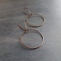 Antique Copper Circle Earrings, copper hoop earring, oxidized copper earring, thin copper ring, delicate copper earring, large lightweight - Constant Baubling