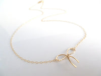 Small Gold Bow Necklace, 14K gold fill pendant, gold fill chain, gold wire bow, tiny bow, ribbon necklace, gold bow pendant, girls necklace - Constant Baubling