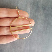 Large Gold Circle Earrings, gold hoop earring, big gold circle earring, double lines circle, large lightweight earring round earring, 2.5 in - Constant Baubling