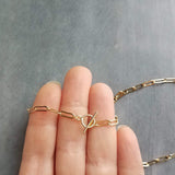 Tiny Gold Oval Link Chain, front toggle clasp, front clasp, small paperclip chain, tiny toggle clasp, little oval chain front clasp necklace - Constant Baubling