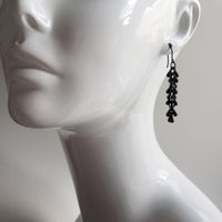 Black Teardrop Earrings, matte black earrings, cluster tear drop earrings, long black dangles, teardrop cascade, black fringe earring tassel - Constant Baubling