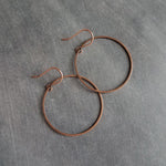 Copper Hoop Earrings, antique copper circle earring, oxidized copper earring, thin copper ring, delicate copper earring, large lightweight - Constant Baubling