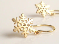 Little Snowflake Earrings - gold plated small flakes with intricate detail on simple gold ear hooks - Cold Winter Weather Christmas holiday - Constant Baubling