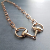 Rose Gold Snaffle Bit Necklace, chunky rose gold chain, equestrian necklace, rose gold horse necklace D ring thick rose gold paperclip chain - Constant Baubling