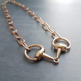 Rose Gold Snaffle Bit Necklace, chunky rose gold chain, equestrian necklace, rose gold horse necklace D ring thick rose gold paperclip chain - Constant Baubling
