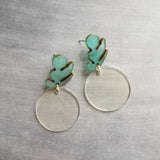 Chunky Acrylic Earrings, 80s style earring, clear plastic earring, vintage earring, clear round dangle, teal earring, large earring, leaf - Constant Baubling