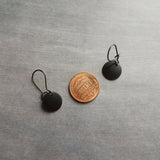 Matte Black Disk Earrings, black earring, small disk earring, black latching, all black earring, black circle earring black dangle earring - Constant Baubling