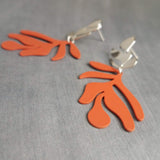 Burnt Orange Earrings, matte orange leaf earring, tropical leaf earring, monstera leaf, tropical earring, beach earring, large lightweight - Constant Baubling