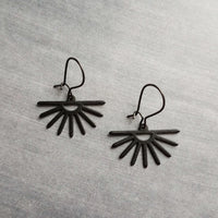 Sun Earrings, black sun earring, sunset earring, sunrise earring, matte black earring, sunburst earring, small black earring, latching hook - Constant Baubling